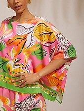 olcso ingek, felsők és blúzok-vad hibiszkusz álom selymes szatén dolman ujjú felső