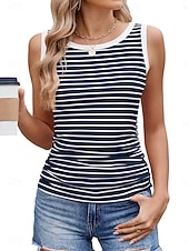 voordelige Camisetas y camisolas de mujer-Women's Tank Top Sleeveless Shirt Tee Top Color Block Striped Fashion Stylish Classic Sleeveless Round Neck Regular Tops Daily Going out Weekend Black White Pink Navy Blue Gray Summer Spring
