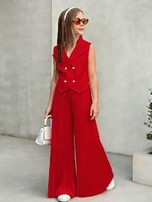 economico Completi per bambine-2 Pezzi Bambini Ragazze Tinta unica Arricciato Camicia &amp; Pantaloni Impostato Senza Maniche Moda Casuale Dai 4 anni in su Estate Rosa scuro Bianco Rosa