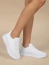 economico Sneakers da donna-scarpe da corsa da donna in rete traspirante bianca, scarpe da passeggio leggere con lacci per jogging, viaggi, palestra &amp;comfort quotidiano