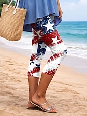 Χαμηλού Κόστους Παντελόνια Ημέρας Ανεξαρτησίας-Γυναικεία κινέζικα Κολάν Διακοπές Μοντέρνα Κομψό στυλ street Κάπρις Ψηλή ΜέσηPantsΗμέρα Αμερικανικής Ανεξαρτησίας Φύλλο Αμερικάνικη σημαία Άνεση Moale Άνετο Ελαστικό