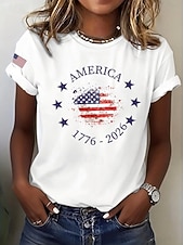 halpa Itsenäisyyspäivä Huippu-Amerikan itsenäisyyspäivä Naisten T-paita Painettu Kuvitettu Lippu Kirjain Vintage Tyylikäs Klassinen Lyhythihainen Tiukka pyöreä kaula-aukko Tavalliset topit Päivittäin Sininen Musta Valkoinen