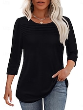 economico Bluse e camicie-Per donna Blusa Arricciato Patchwork Semplice Vintage Elegante Moderno Manica 3/4 Girocollo Top lunghi Quotidiano Ferie Uscire Blu denim Nero Bianco Rosa Rosso Primavera Autunno Inverno