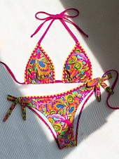 preiswerte Bikini-Sets-Damen Badeanzug Bikini Zweiteilig Freche Unterhose Bademode Schlank Rückenfrei Urlaub Strandbekleidung Blumen Paisley-Muster Neckholder Ärmellos Badeanzüge