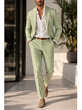 baratos Ternos de casamento-Masculino Smoking ternos de linho casamento na praia Casual sábio Lilás Primavera / Outono / Inverno / Verão Terno Leve Cor Sólida Padrão Conjunto de 2 peças Comum 1 Botão
