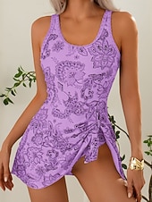 זול שחייה-בגדי ריקוד נשים בגדי ים חתיכה אחת מונוקיני שמלת בגד ים מותן גבוה בגד ים רזה גב חשוף חופשה בגדי חוף פרחוני פייסלי סקופ צוואר ללא שרוולים בגדי ים