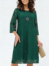 voordelige Eenvoudige jurk-Dames Knielengte jurk Kanten jurk Feestjurk Cocktail jurk Elegant Strand Feest Bruiloft Normale pasvorm Effen Halve mouw V-hals blauw Rood Zomer Lente