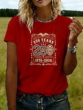  Amerikanischer Unabhängigkeitstag Damen T Shirt T-Shirt Druck Grafik Stilvoll Klassisch Lässig Kurzarm Rundhals Normale Oberteile Täglich Ausgehen Wochenende Blau Schwarz Weiß Rote Khaki Sommer