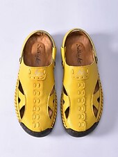 economico Zoccoli e pianelle da donna-Sandali da donna gialli per esterni: comode scarpe estive traspiranti in pelle antimicrobica, ideali per passeggiate, vacanze, giardino e per l'uso quotidiano.
