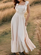 billiga Semester Boho Klänning-Dam Maxiklänning Vardagsklänning Elegant Vintage Mode Utomhus Strand Semester Normal Slät Kortärmad Över axeln Blå Rubinrött Grön Aprikos Sommar Vår