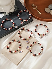 cheap Accessories-Women's Alloy &amp; Acrylic Patriotic Charm Bracelet, Stretch Beaded Bracelet in Multi Pendant Styles for America 250th Celebration, Independence Day and Daily Casual Wear