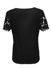 economico Top in Pizzo-Per donna Camicia Blusa Top in pizzo Pizzo Semplice Elegante Classico Moderno Manica Corta Girocollo Top Regolari Quotidiano Ferie Uscire Blu Nero Bianco Rosa Rosso Estate Primavera