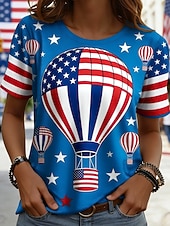 American Independence Day Women's T Shirt Tee Top Print Graphic Flag Stylish Classic Casual Short Sleeve Round Neck Regular Tops Daily Going out Weekend Blue Royal Blue Light Blue Summer Spring