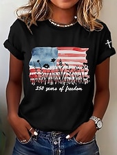  Giorno dell'Indipendenza Americana Per donna Maglietta Stampato Grafico Lettera Vintage Elegante Classico Manica Corta Girocollo Top Regolari Quotidiano Blu Nero Bianco Rosso Estate Primavera