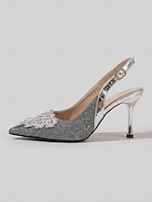 economico Invitato al matrimonio-scarpe con tacco slingback impreziosite in argento da donna - eleganti scarpe da invitata per matrimoni in città
