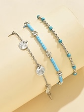 お買い得  レディースブレスレット-女性用ボヘミアンスタイル合金アンクレットセット、マルチカラー、シェルチャーム、普段使い、休暇、旅行に最適