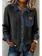 Недорогие Простые блузки-Жен. Рубашка Пуговицы Сплошной цвет Винтаж Стиль Классический Длинный рукав Рубашечный воротник Обычные топы Повседневные Синий Черный Розовый Хаки Лето Весна Осень