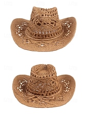 Χαμηλού Κόστους Ανδρικά καπέλα-Ανδρικό ψάθινο καουμπόικο καπέλο western σε πολλά χρώματα, υφαντό καλοκαιρινό καπέλο ηλίου για διακοπές στην παραλία, ρούχα western στυλ, ρούχα σε θέρετρα και καλοκαιρινά πάρτι