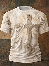  Men's Bible 3D Cross Christian T Shirt Short Sleeve T shirt 3D Print Crew Neck Shirt Religious Patriotic Casual Daily Party Light Blue Pink Khaki Summer Spring Clothing Apparel