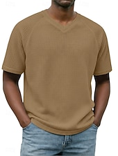 abordables T-shirt en tricot gaufré-Homme Tee-shirt Gaufre T-shirt Manche Courte Col en V Été Printemps Toutes saisons Couleur Unie Mode Designer Occasionnel Basique Manche raglan Occasionnel Quotidien Extérieur Bleu Ciel Blanc T-shirt