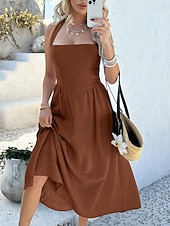 abordables Vestidos casuales blancos-Mujer Vestido Midi Vestido blanco Vestido de cuello halter Elegante Moda Moderno Exterior Vacaciones Noche Ajuste regular Plano Sin Mangas Cuello halter Azul Piscina Negro Blanco Rosa Verano Primavera