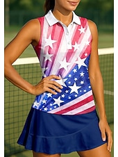 baratos Camisa Feminina-250º Aniversário da América Dia da Independência Mulheres Geométrica Bandeiras Tops Camisa Esportiva Camisa polo de caminhada Regata Sem Manga Floral Botões UPF50+ Resistente a UV Elasticidade Alta