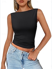 economico Top e canotte da donna-Per donna Canotta Maglietta senza maniche Maglietta Tinta unica Vintage Moda Elegante Senza Maniche Scollo a Barca Top Regolari Quotidiano Uscire Weekend Marrone Scuro Verde salvia Nero Verde