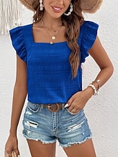 economico Bluse Eleganti-Per donna Camicia Blusa Maglietta senza maniche Volant Semplice Elegante Classico Moderno Senza Maniche Collo quadrato Top Regolari Quotidiano Ferie Uscire Blu Nero Bianco Verde Azzurro Estate