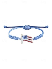 cheap Accessories-Unisex Alloy &amp; Polyester Adjustable USA Flag Bracelet, Multi-Color Patriotic Charm Rope Bracelet for America 250th Anniversary, Independence Day, Casual Wear, Travel and Vacation Styling