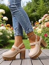 cheap Mary Jane Pumps-Women's Chunky Mary Jane Heels – Brown Platform High Heels with Adjustable Strap for Casual Wear, Office &amp; Garden Party Shoes
