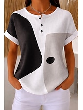  Hauts tricotés texturés Waffle pour femmes t-shirt à bloc de couleur graphique géométrique stylé classique à manches courtes col rond quotidiens sportifs week-end noir et blanc jaune vert arc-en-ciel