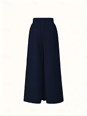 billiga breda ben och hög midja-Dam Trosor Kinesiska Aktiv Streetwear Ledigt Fullängd Medium Midja Slät Snörning Bekväm Oelastisk Dagligen Utomhus Gata Aprikos Svart Mörk marin Kaki Sommar Vår Lös passning