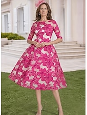 ieftine Lungimea ceaiului-Linia -A Lungimea ceaiului Rochie de dantela Rochie de Cocktail Rochie Mama Miresei Manșon Jumate Guler Cămașă Elegant Epocă Oficial Organza Jaquard cu Broderie Aplică Flori