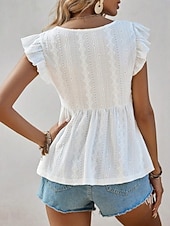 tanie Zwykły zbiornik-Damskie Bezrękawnik Falbana Oczko Równina Moda Elegancki Klasyczny Bez rękawów W serek Zwykłe topy Codzienny Wyjściowe Weekend Czarny Biały Kawowy Jasnoniebieski Lato Wiosna