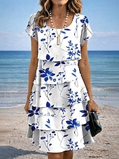economico Abiti floreali-Per donna Mini Abito Abito a Tubino Vacanza Casual Boho Quotidiano Data Vestibilità regolare Floreale Grafico Manica Corta Girocollo Blu Giallo Viola Verde Estate Primavera