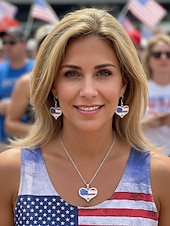 ieftine Accesorii-Set colier și cercei din aliaj pentru femei, modele cu inimioare și stele în mai multe stiluri, bijuterii patriotice, perfecte pentru aniversarea a 250 de ani de la SUA, Ziua Independenței și ținute casual de zi cu zi.