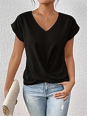 economico T-shirt semplice-Per donna Maglietta Arricciato Semplice Moda Elegante Classico Manica Corta Scollo a V Top Regolari Quotidiano Uscire Weekend Blu Nero Bianco Vino Rosso Estate Primavera