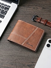 economico Portafogli-Portafoglio da uomo vintage in similpelle, con design a più scomparti, finitura effetto invecchiato retrò, multicolore, materiale PU resistente, ideale per viaggi e uso quotidiano casual.