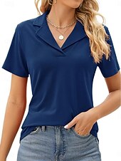 tanie gładka koszulka-Damskie Koszula Bluzka Niejednolita całość Równina Aktywny Zabytkowe Krótki rękaw Kołnierzyk koszuli Zwykłe topy Codzienny Święto Wyjściowe Zielononiebieski Czarny Biały Rumiany róż Granatowy Lato