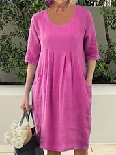 cheap Plain Dress-Women's Midi Dress Shift Dress Summer Dress Casual Daily Loose Fit Plain Half Sleeve Crew Neck Blue Fuchsia Green Dark Blue Summer Spring