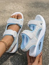 levne Sportovní sandály-Dámské pohodlné sandály na suchý zip – prodyšné bílo-modré sportovní boty se vzduchovým polštářem pro chůzi, cestování a každodenní nošení