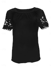 economico Top in Pizzo-Per donna Camicia Blusa Top in pizzo Pizzo Semplice Elegante Classico Moderno Manica Corta Girocollo Top Regolari Quotidiano Ferie Uscire Blu Nero Bianco Rosa Rosso Estate Primavera