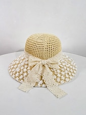 cheap Women's Hats-Women's Boho Woven Sun Hat with Bow, Lightweight Wide Brim Summer Beach Cap for Casual Wear, Travel, Vacation, Resort and Outdoor Leisure Styling