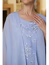 זול ערכות שמלות של אמא-שני חלקים מעטפת עמוד באורך הקרסול שמלת אורח לחתונה שמלה לאם הכלה  ללא שרוולים עם תכשיטים אלגנטית אורחת חתונה מסיבת החתונה שיפון תחרה שמלות ז'קט עם אפליקציות