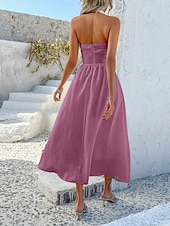 abordables Vestidos casuales blancos-Mujer Vestido Midi Vestido blanco Vestido de cuello halter Elegante Moda Moderno Exterior Vacaciones Noche Ajuste regular Plano Sin Mangas Cuello halter Azul Piscina Negro Blanco Rosa Verano Primavera