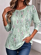 billiga Konst &amp; Design t-shirt-Kvinnors T-shirt Crew Neck Långärmad Tunika Grafisk Geometrisk Abstrakt Elegant Vintage Stilig Regular Topp Daglig Tryck Rosa Blå Lila Grön