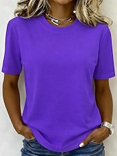 billige Plain t-skjorte-Kvinners 100% bomull T-skjorte topp ensfarget mote stilig grunnleggende kortermet rundhals regular topper daglig utgang helg blå svart hvit gul lysegrønn sommer vår