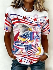 tanie Dzień Niepodległości Top-Amerykański Dzień Niepodległości Damskie Podkoszulek Nadruk Graficzny Litera Flaga Ameryki Zabytkowe Elegancki Klasyczny Krótki rękaw Półgolf Zwykłe topy Codzienny Czarny Biały Czerwony Czerwony