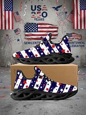  Herrskor med stickade USA-flaggor – lätta, andningsbara snörskor, patriotiska stjärnor &randig stil för självständighetsdagen, parader, utomhuspromenader &vardagskläder