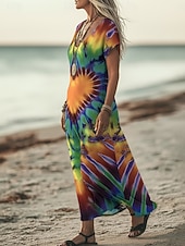 economico Abito Boho Etnico-Per donna Abito maxi Abito Boho Vestito Casual Abito a trapezio Abito Stampato Vintage All'aperto Spiaggia Vacanza Vestibilità comoda Cuore Tinta a nodi Manica Corta Scollo a V Verde Estate Primavera